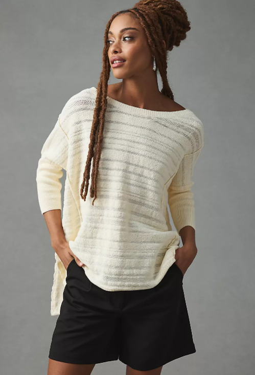 Pilcro Sweaters - Anthropologie Pilcro Oversized Sweater Tunic Womens Medium Cream Textured Boho